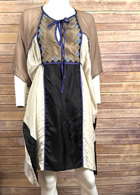 Conditions Apply Womens Color Block 100% Silk Kaftan Tunic Dress S